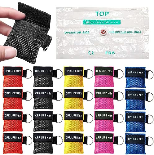 20 Stück Beatmungsmaske, Beatmungsmaske Schlüsselanhänger, Maske Schlüsselanhänger, Beatmungstuch Schlüsselanhänger Face Shield mit Rückschlagventil Atmen Barriere, Taschenmaske für Training
