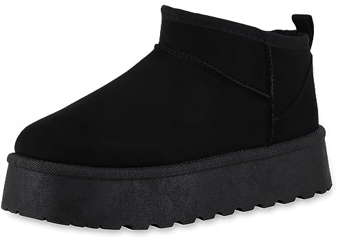 VAN HILL Damen Plateau Boots Plateau Profilsohle Trendy Schuhe 840622 213389 Schwarz 39