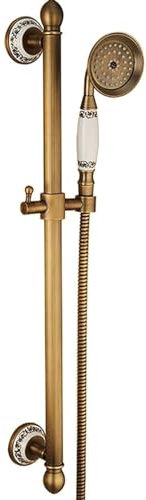 Tivezlor Asta doccia con doccia vintage, soffione doccia con tubo flessibile, soffione doccia ad alta pressione, asta doccia regolabile in ottone antico, kit doccia da bagno,B
