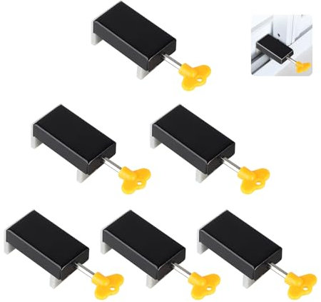 SUPAWAY 6 Pcs Schiebefenster Schließen Verstellbare Fensterschloss Edelstahl Schiebefensterschlösser Kinder Sicherheitsschloss mit Schlüssel Schiebefensterstopper Schwarz Türrahmen Sicherheitsschloss