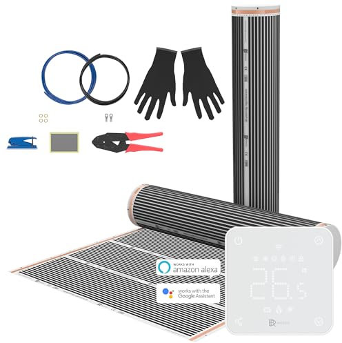 BR Bringer Infrarot Fußbodenheizung 150W/m² - Basis-Set mit Smart Thermostat - 1x1m, 1 m² - Infrarot Heizfolie für Böden aller Art - Ideal für Bad & Wohnbereiche, Einfache Montage