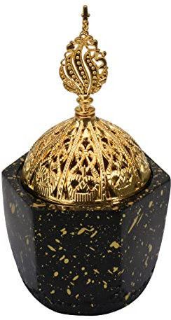 MEMORI Brûleur d'encens Kit Senteurs de tête Poudre de Sauge sans dégâts Pagode Vintage Base Noire Encens Copal Encens Or Décor Arabe Ramadan Yoga Méditation Décor de Vie Eglise Catholique