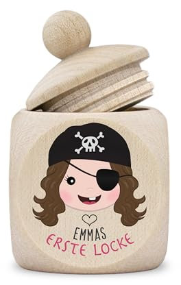 Dose erste Locke Mädchen modern Dose Holz personalisiert Druck Name Piratin