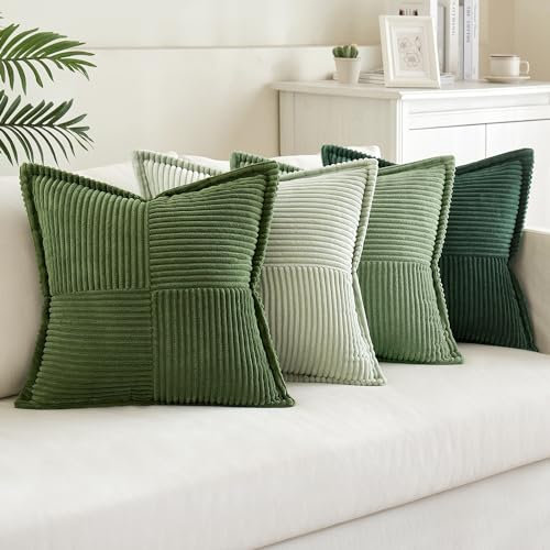 MIULEE 4er Set Kordsamt Weihnachten Kissenbezüge Weich Dekokissen Dekorativ Kissenbezug Modern Kissenhülle Sofakissen Zierkissen Couchkissen für Wohnzimmer Schlafzimmer Grüne Serie 50x50 cm