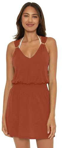 BECCA Damen Breezy Basics Kleid mit tiefem Ausschnitt, Strandüberzug Überwurf für Schwimmbekleidung, Bronze, Groß