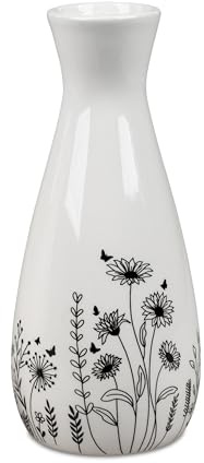 Formano 1 Stück Blumenvase Dekovase Vase aus Keramik Vase 16cm Blumenwiese schwarz/Weiss