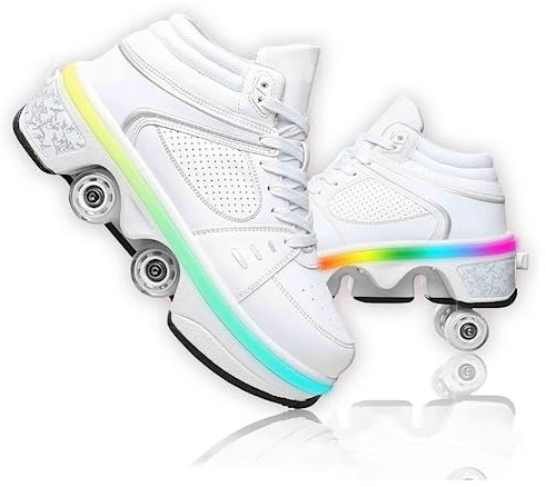 Schuhe mit Rollen Rollschuhe Jungen Mädchen Skateboard Schuhe mit LED Blinkend 4-Rad Automatisch Einziehbar Komfort Outdoor Sportschuhe für Kinde Und Erwachsene