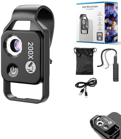 Nanozoom 200x Magnification, Phone Microscope with CPL Lens/LED Light, Phone Microscope Lens with LED Light, Portable Digital Microscope Universal Lens (Black)