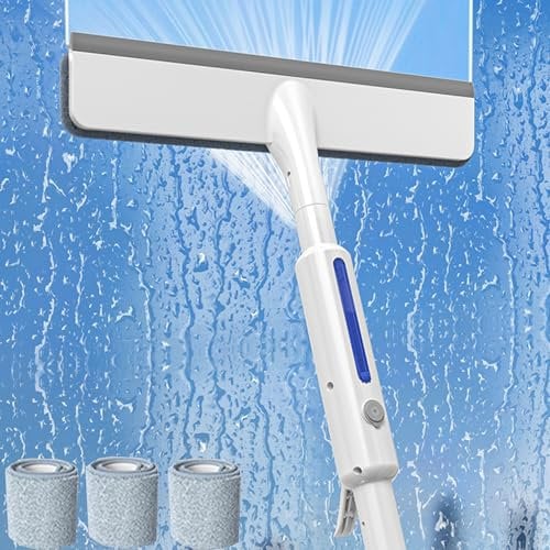 Fensterputzer mit Sprühfunktion,3 in1Abnehmbarem Fenster Reinigungsgerät 145CM -Beidseitig Fensterabzieher-Fenster Putzen- Sprüh - Pro Fensterwischer mit 3 Mikrofaserpads (30CM)