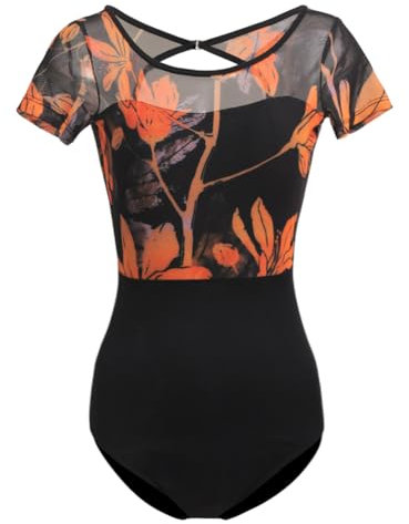 ROYAL SMEELA Sexy druck ballett trikot damen ballett tanztrikot frauen kurzarm ballett body erwachsene ballerina body damen ballettbody mit bh bedruckt tanz body für damen Rückenlos ballett tanzbody