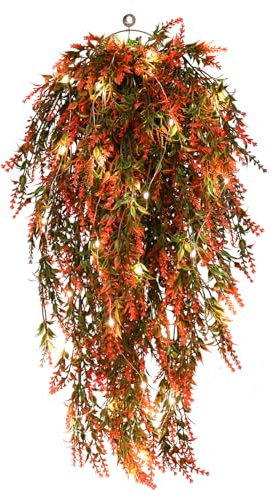 RECUTMS Hanging Fall Flowers Artificial for Outdoors Basket Large Winter Fake Lavender Lights (Orange)