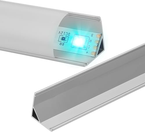 Fiqops 10 x 1m LED Profil Aluminium, V-Form LED Aluminium Profil für LED Stripes,Stripe(bis 11mm Breit),mit Endkappen und Montageclips,LED kanal für LED Streifen,LED Diffusor