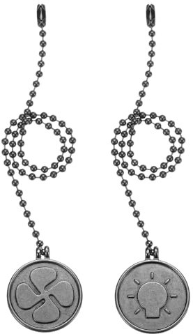 PATIKIL 13 Inch Ceiling Fan Pull Chain Extender Sets, 2 Pcs Metal Decorative Fan Pull Chain with Decorative Light Bulb and Fan Cord for Ceiling Light Lamp Fans, Black (Rond Shape)