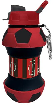 Gourde de football équipe de coeur en silicone pour garçons enfants et adultes - Cadeau sportif sans BPA, Paille, étanche à l'eau, durable et écologique, 550 ml (ROUGE/NOIR)…
