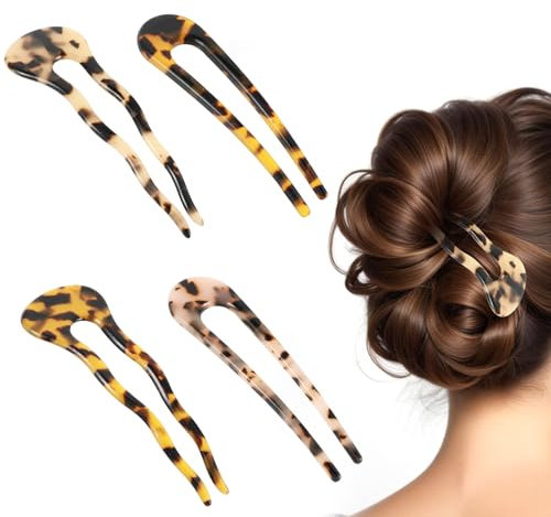 JJUNW Lot de 4 épingles à cheveux en forme de U - Style français - Grandes pinces à cheveux pour femmes et filles - 2 dents - Chignon - Outil de coiffure pour femme