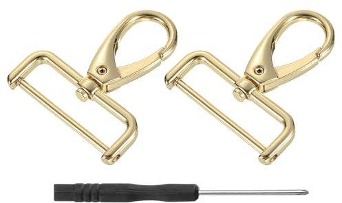 sourcing map 2Pcs Swivel Clasps Hook, 38mm(1-1/2 Inch) D Ring Detachable Snap Hook Metal Lobster Claw Clasp Hook with Screwdriver for Purse Keychain DIY Craft, Gold