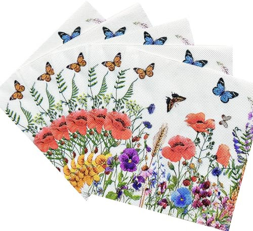 100 Stück Papierservietten mit Blumen Servietten Blumenwiese Schmetterlinge Servietten Blumenmuster für Party Dekoration,Frühling Geburtstage Partys Hochzeiten Feiern 33x33cm