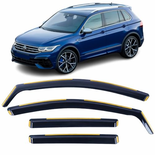 Set Of 4 Wind Deflectors For VOLKSWAGEN TIGUAN 2017 2018 2019 2020 2021 2022 2023 In-Channel Acrylic Side Window Visors-Smoke Tinted Sun & Rain Guards Reflectors Fits VW Tiguan.