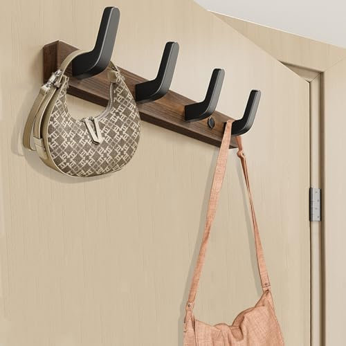 Lxoraziy Garderobenleiste Walnussholz, Kleiderhaken Wand mit 4 Haken, Wandgarderobe für Flure, Garderoben, Schlafzimmer und Badezimmer