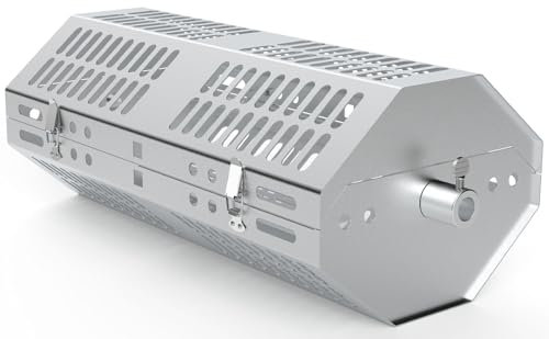WEBROIL Drehbarer Grillkorb aus Edelstahl für sechseckige 1,27 cm, quadratisch, 5/16 Zoll und 3/8 Zoll, sechseckige 3/8 Zoll Spießstangen, verbesserter Rotoq 360 Drehspieß, Flügel/Pommes Frites,