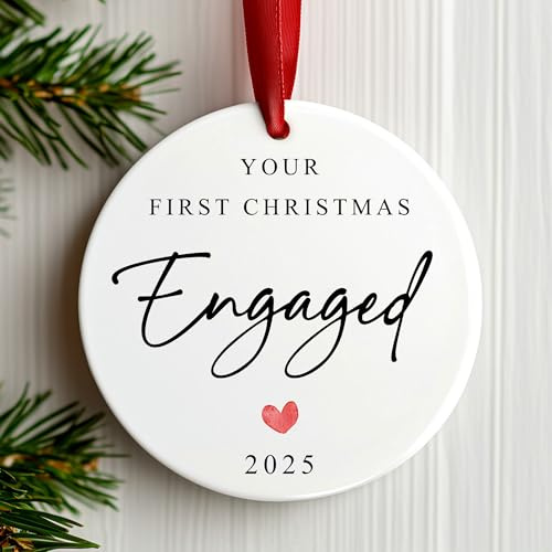 Your First Christmas Engaged Bauble | Ceramic Christmas Engagement Ornament | Xmas Engaged Monochrome Decoration Fiance Gift