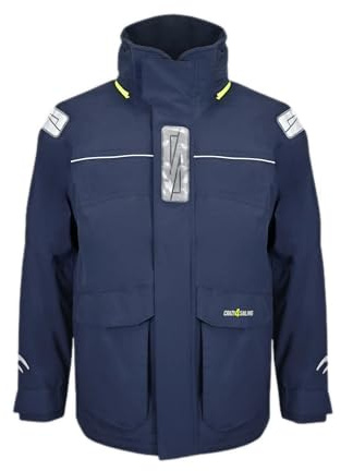 crazy4sailing Herren Bergen II Offshore Segeljacke – wasserdicht 15.000 mm, atmungsaktiv 5.000 g/m²/24 h, versiegelte Nähte, Reflektoren, 7 Taschen, verstellbare Abschlüsse Navy XL