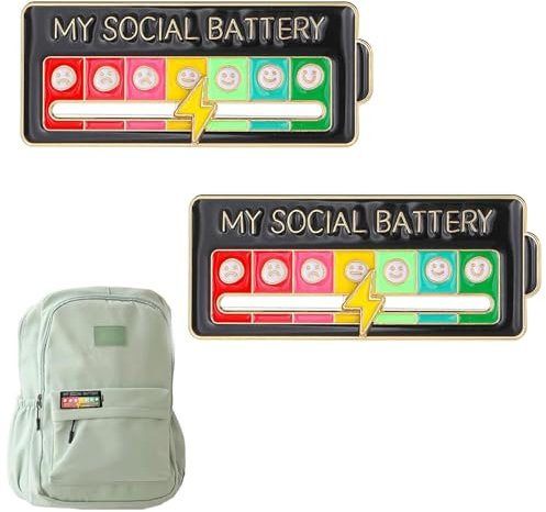 2 Stück Social Battery Pin,Lustige Brosche,Für Soziale Stimmung Für 7 Tage,Interaktive Stimmungsnadeln,Soziale Batterie Emaille Pin,Pins Anstecker,Für Rucksäcke Jacken Und Hüte(Schwarz)