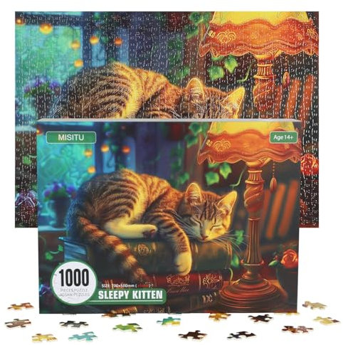 MISITU Puzzle 1000 Teile für Erwachsene Süße schlafende Kätzchen 70 x 50cm