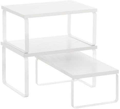 SONGMICS Gewürzregal, 3er Set Küchen-Organizer, Küchenregal, stapelbar, erweiterbar, Metall und Holzwerkstoff, schneeweiß-mattweiß KCS220W01