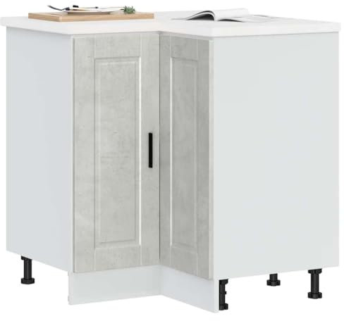 Myheimly Küchenschrank Holzwerkstoff,hoher Küchenschrank, Schrank,Küchenzeile,Schrank Küche,Einbauküche Küchen-Eckunterschrank Porto Betongrau Holzwerkstoff
