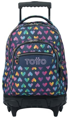TOTTO - Mochila Escolar con Ruedas, Modelo Renglones, Capacidad 26,21 Litros, Bolsillo para PC 14, Bolsillo Botella, Correas en S para Mayor Comodidad, Resistente, Estampado Latty