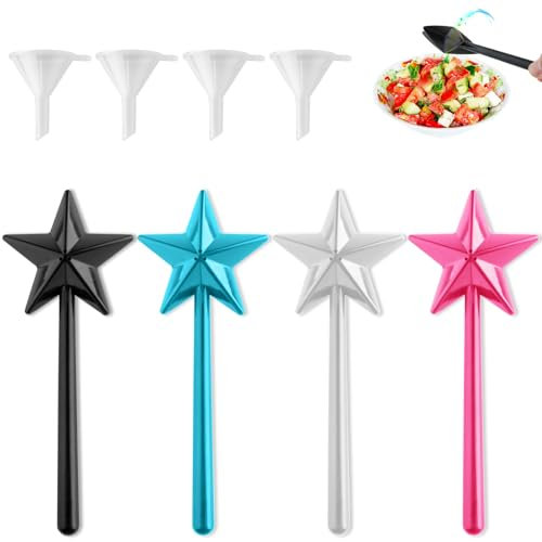 4 PCS Magic Wand Salt and Pepper Shakers,Magic Spice Bottle Set with Funnel,Cute Stars Stick Spice Dispenser with 3 Holes,Magic Fairy Wand Condiment Set for Kitchen Table Decoration Party Gifts