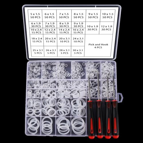 YIXISI 610 Stücke 24 Größen Sortiment an Weiß O-Ringen, Metrische Dichtungsringe O-Ringe aus Silikon, mit Pick und Haken, für Sanitär-Unterlegscheiben und Auto-Schnellreparatur