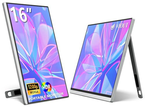 Veout Monitor portátil de 16 monitor para portátil IPS 1920 x 1200P con conector USB - C monitor para juegos con FreeSync y HDMI equipado con un pie ajustable disponible