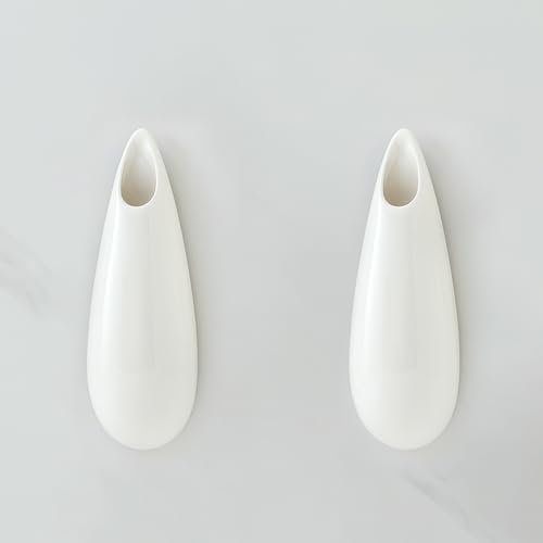JIDOFUE 2er Set weiße Keramik Wandvasen,20cm/7.9 Zoll, Hängende Wandpflanzenhalter für Innenräume, Moderne Wandblumenvasen für Sukkulenten