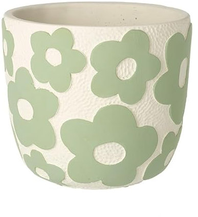 Heaven Sends Medium Green Flower Pattern Ceramic Flower Pot – Decorative Indoor Planter 17.5cm for Houseplants, Garden Décor, or Succulents
