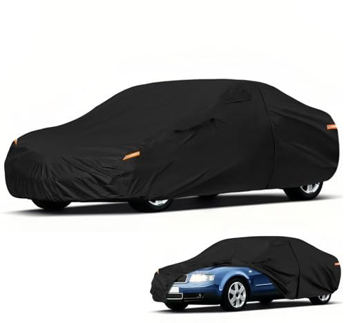 Autoabdeckung Wasserdicht für 1994-2004 Audi A4 B5/B6, Vollgarage Autoplane Auto Abdeckplane Winter Sommer Allwetter Outdoor Abdeckung mit Reißverschluss Tür, Windschutzbänder