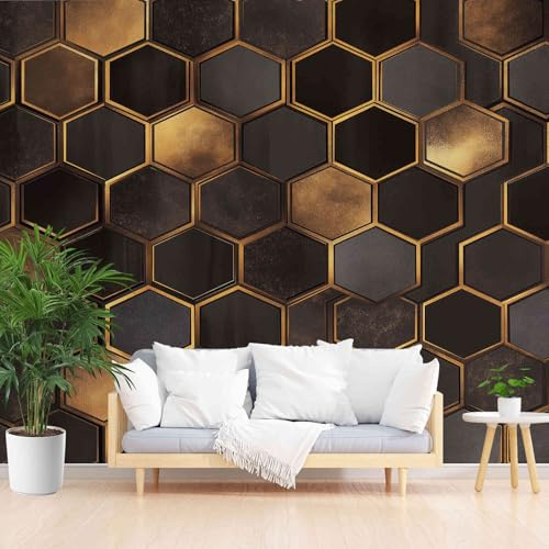 Gaqinhh Waben Geometrie Sechseck Tapete Schlafzimmer 400 x 280 cm, Dunkellila Vliestapete Wasserdichte Dekorative Wandaufkleber, Tapete Wohnzimmer Badezimmer