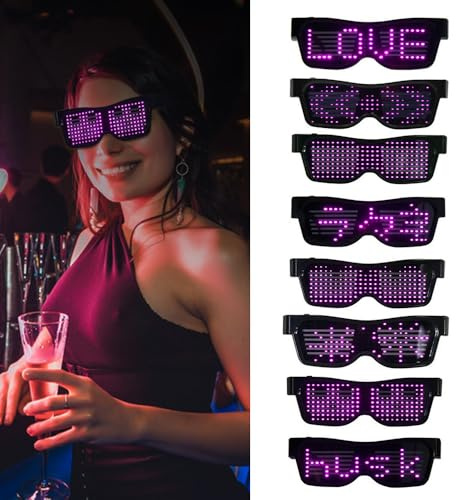 KBIBCK LED Glasses Light Up Glasses, BT Light Up Glassess,Flashing LED Sunglasses with Text Graffiti Animation Rhythm,USB Rechargeable Dynamic Glowing RaveGlasses for Halloween Nightclub Party Concert