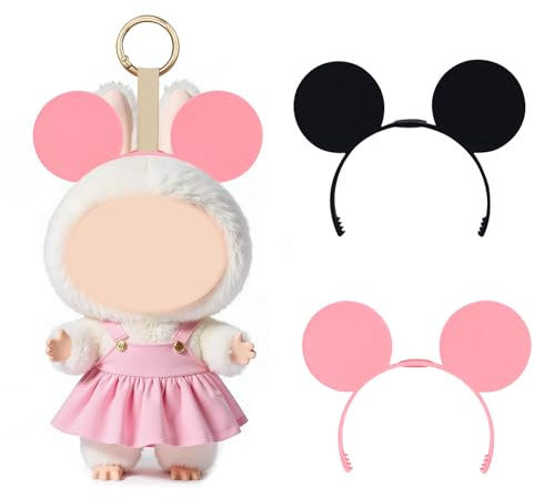 2 Pack 3D Printed Mouse Ears Headband for Dolls, Cute Plush Accessory for Doll Decoration, Perfect for Cosplay, Parties, Anime Fans, Mini Gift (Pink+Black)