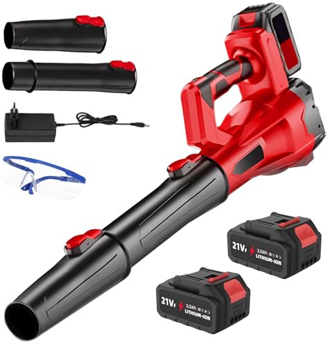 Laubbläser mit Akku 21 V – Laubbläser kabellos mit Akku und Ladegerät 60 m/s 0 – 40.000 U/min/6 Geschwindigkeit/tragbar für Garten, Hof, Blatt, Schnee (B-13.000 mAh x 2)