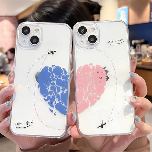 Awsaccy Cute Matching Phone Cases for Couples His and Her iPhone 13 Phone Case Cover Perfect Lover's Gift, Valentine Love Set Gift for Her Him Boyfriend Girlfriend Pink