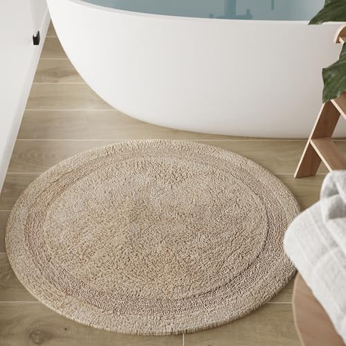 Wecon Home Badteppich Knut, 80 cm rund, beige | weicher, getufteter Baumwollteppich mit Bordüre, Rutschhemmend & waschbar