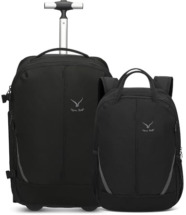 Hynes Eagle Trolley Rucksack mit Rollen, Groß Reiserucksack mit Rollen, Handgepäck Rucksack mit 17,3 Laptopfach Schwarz