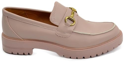 Mocassini Donna College Rosa Cipria Accessorio Morsetto Oro Suola Gomma Alta carrarmato Moda Tendenza (41 EU)