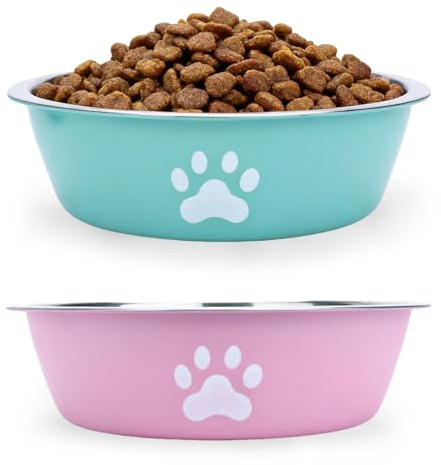 2PCS 860ML Dog Bowls, Stainless Steel Dog Bowls with Nonslip Silicone Bottom, Food Water Bowl for Cat, Pet Feeding Bowl Pets Feeder for Small Medium Dogs (pink blue)