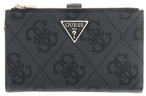 GUESS Geldbörse Laurel II SLG Double Zip Organizer Coal Logo dunkelgrau