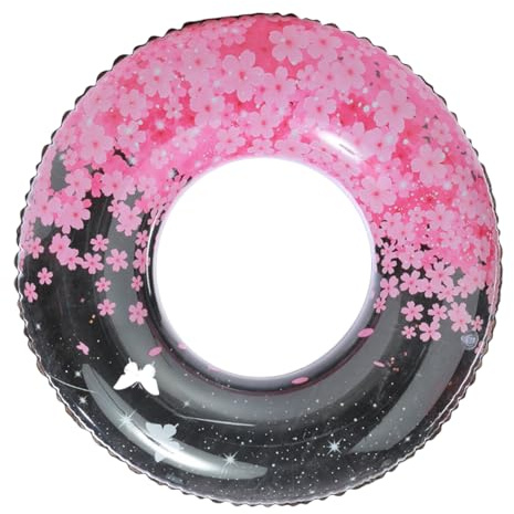 Flotteur de piscine gonflable en fleur de cerisier - Tubes flottants ronds pour l'été, la plage, les fêtes (noir 80)