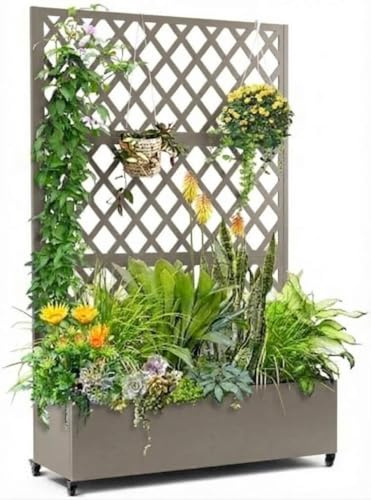 GarveeLife Mobiles Hochbeet aus Metall mit Rankgitter & Sichtschutz – Pflanzkasten auf Rollen mit Drainagelöchern – für Garten, Balkon, Gemüse, Kräuter & Kletterpflanzen – Grau – 89×180cm