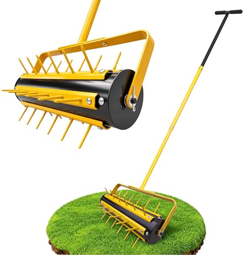 LIROPAU Rullo aeratore per Prato con 36 Chiodi e Manico a T, 146 × 40 cm